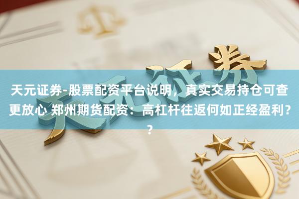 天元证券-股票配资平台说明，真实交易持仓可查更放心 郑州期货配资：高杠杆往返何如正经盈利？