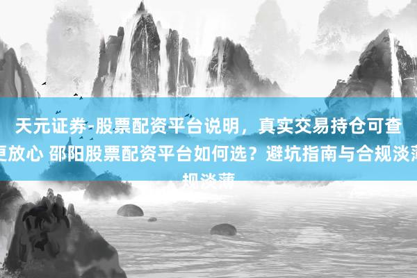 天元证券-股票配资平台说明，真实交易持仓可查更放心 邵阳股票配资平台如何选？避坑指南与合规淡薄