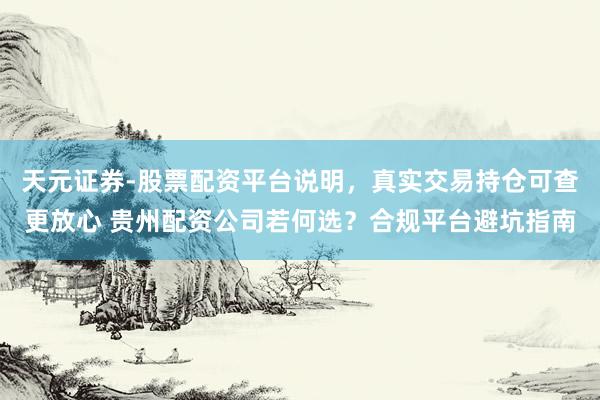 天元证券-股票配资平台说明，真实交易持仓可查更放心 贵州配资公司若何选？合规平台避坑指南