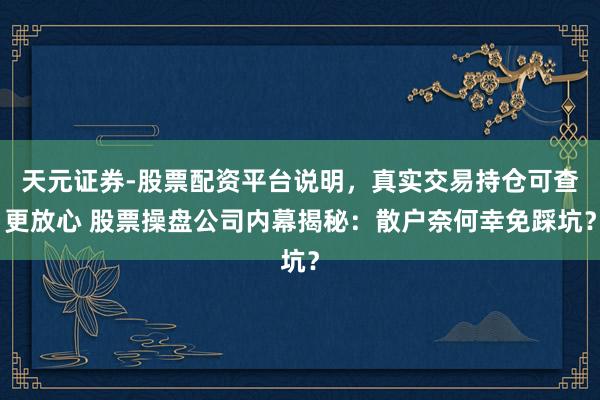 天元证券-股票配资平台说明，真实交易持仓可查更放心 股票操盘公司内幕揭秘：散户奈何幸免踩坑？